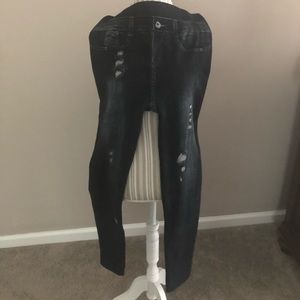 Leggings with a distressed denim look.